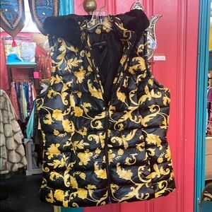 Colleen Lopez Black and Gold Puffer Vest